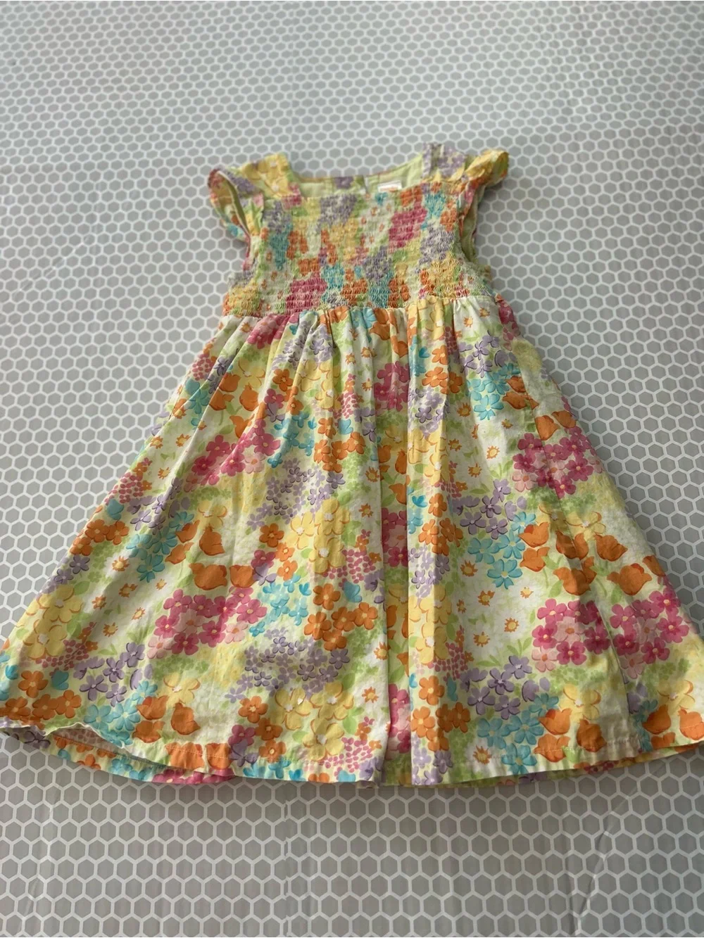 Gymboree Yellow Floral Smocked Dress with Orange, Pink & Purple Accents. Size 6